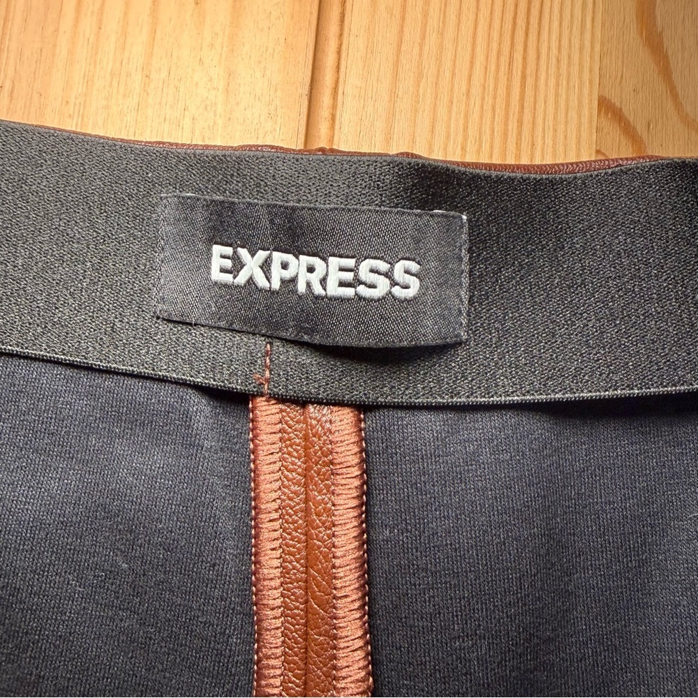 Express High Waisted Faux Leather Brown Trousers Size 10 NWOT - Picture 7 of 9